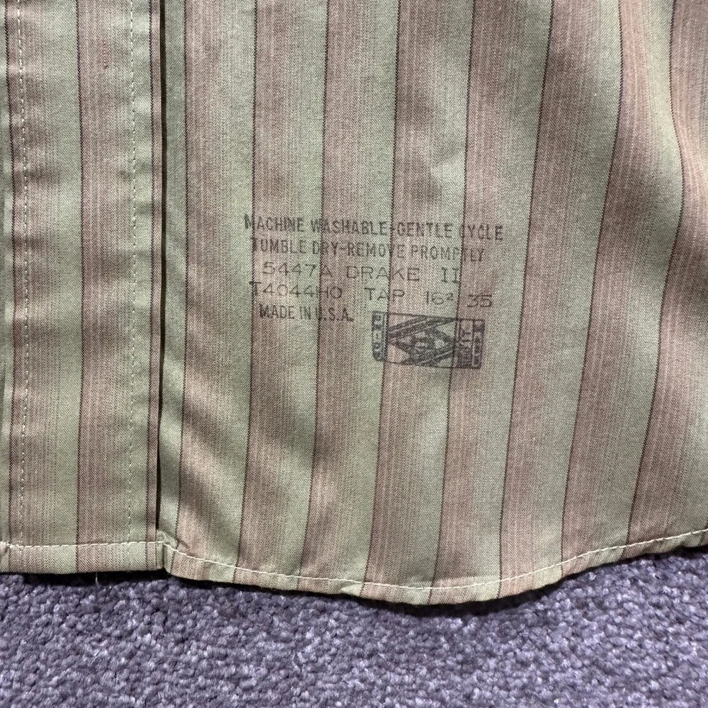 Vintage Arrow Kent Collection Drake II Olive Green Striped Dress Shirt 16.5 35 - Picture 5 of 12